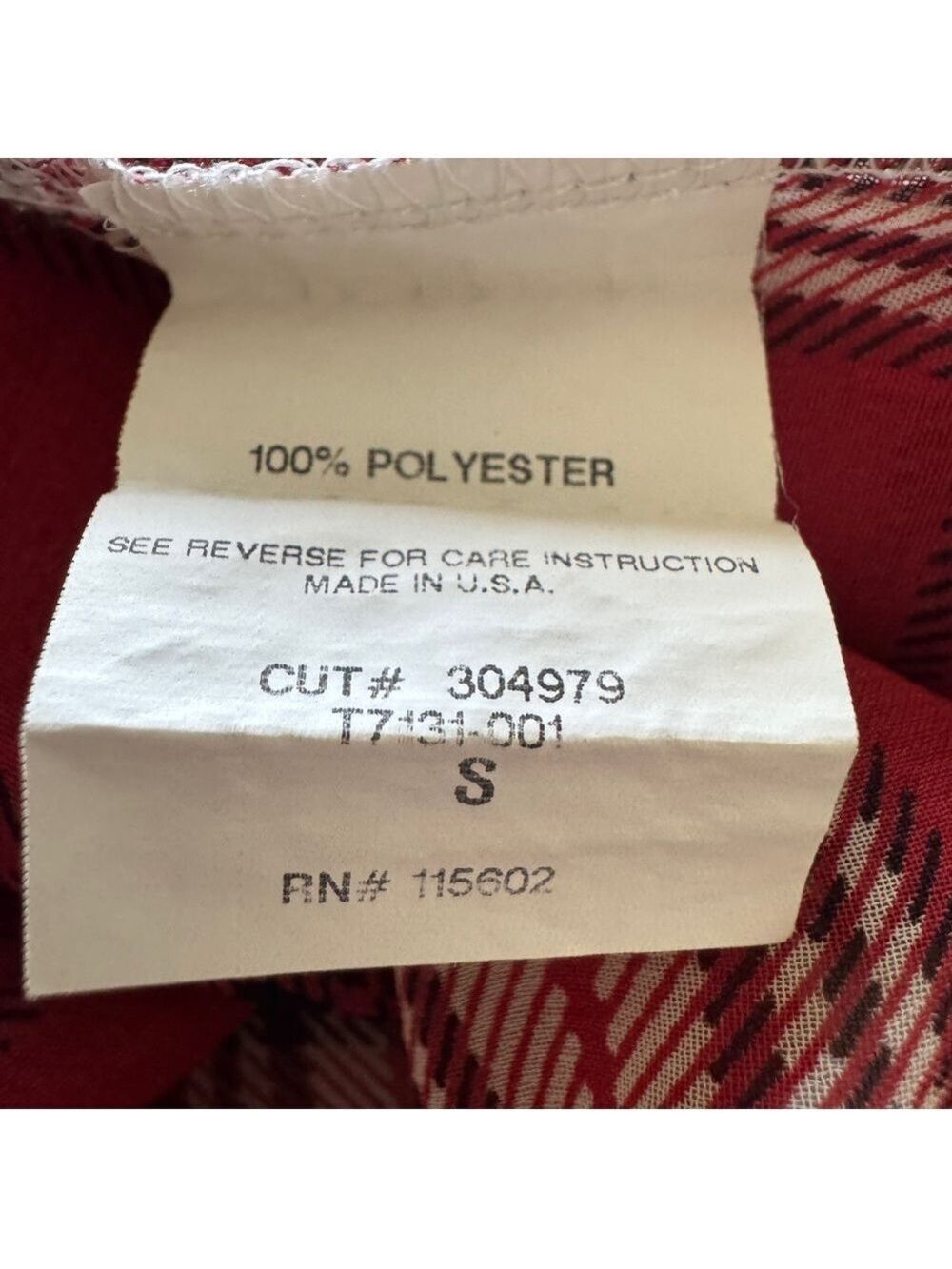 Lush Red Plaid Women's Blouse, 3/4 Sleeve, Size S - Picture 6 of 7
